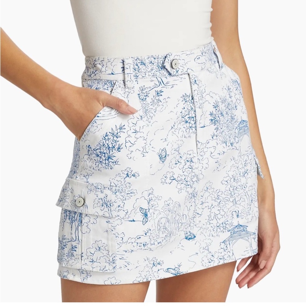 Cinq a Sept Toile White and Blue Mini Skirt